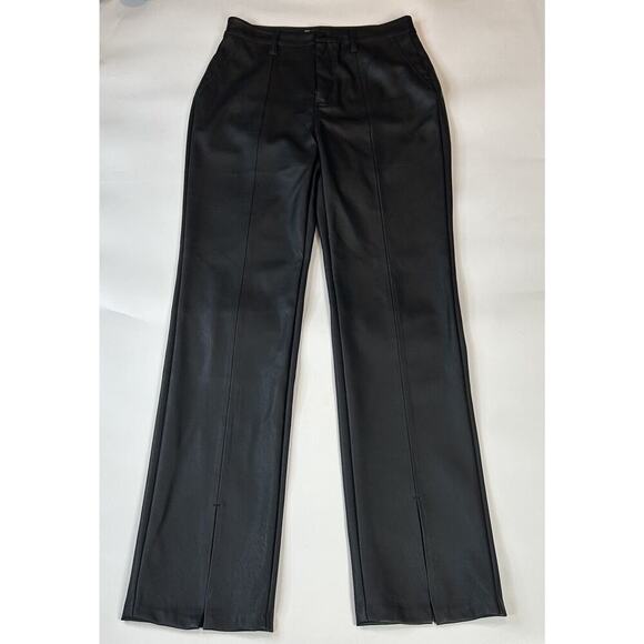 Kancan Pants Womens 26 Faux Leather Slit Flare Leg Black Pockets Classy - Picture 1 of 11